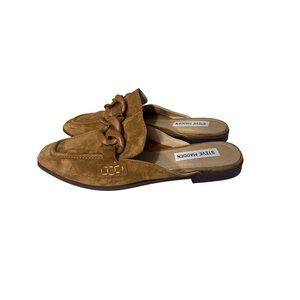 Steve Madden Womens Brown Suede Mules Slip-On Shoes Size 7M Chain Detail